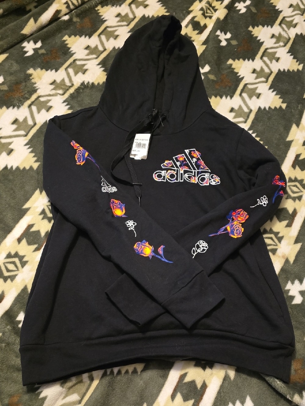 adidas Black Hoodie with Neon Rose Sleeve Accents